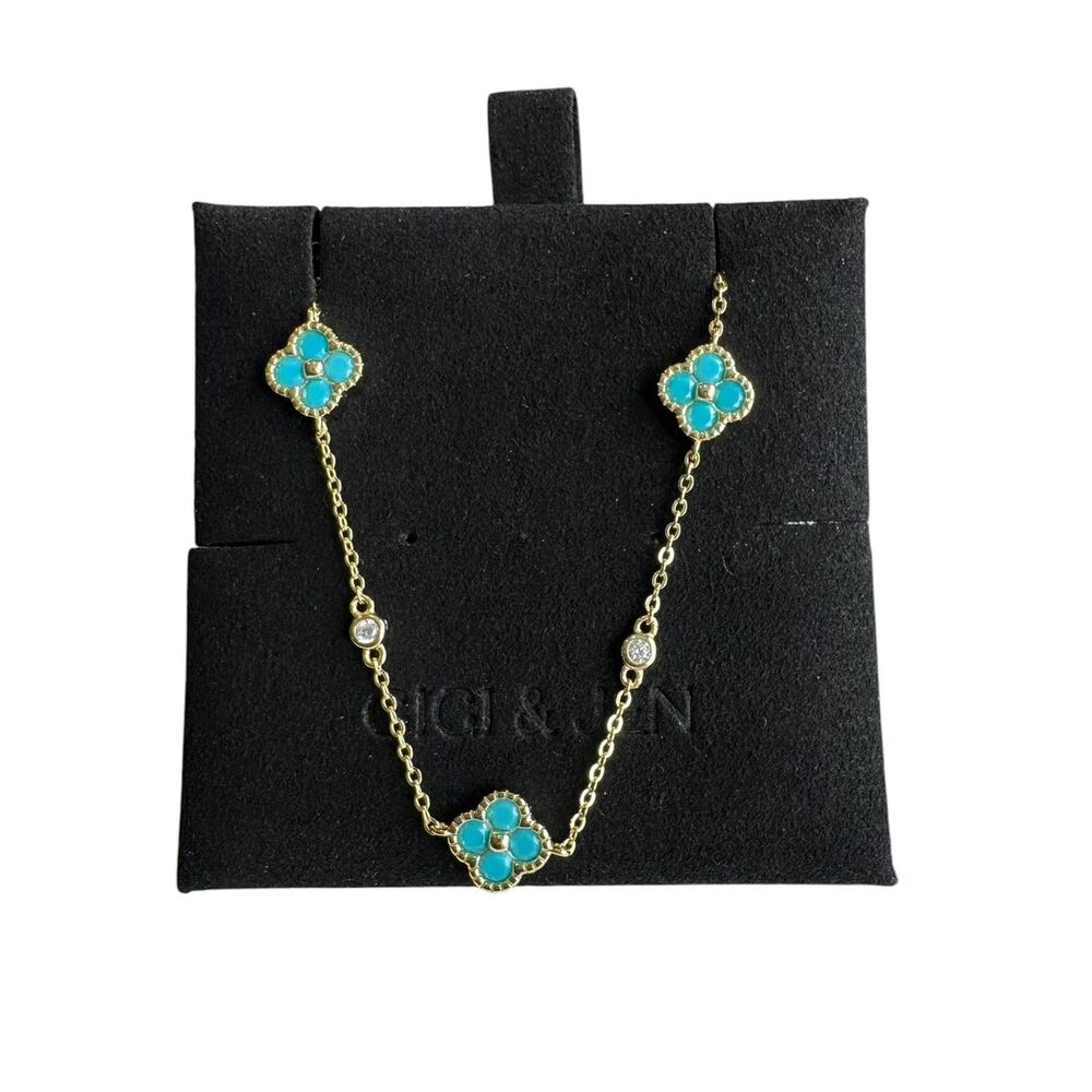 Delicate turquoise Floral Chain Bracelet 14K Gold Plated  925 Sterling Silver